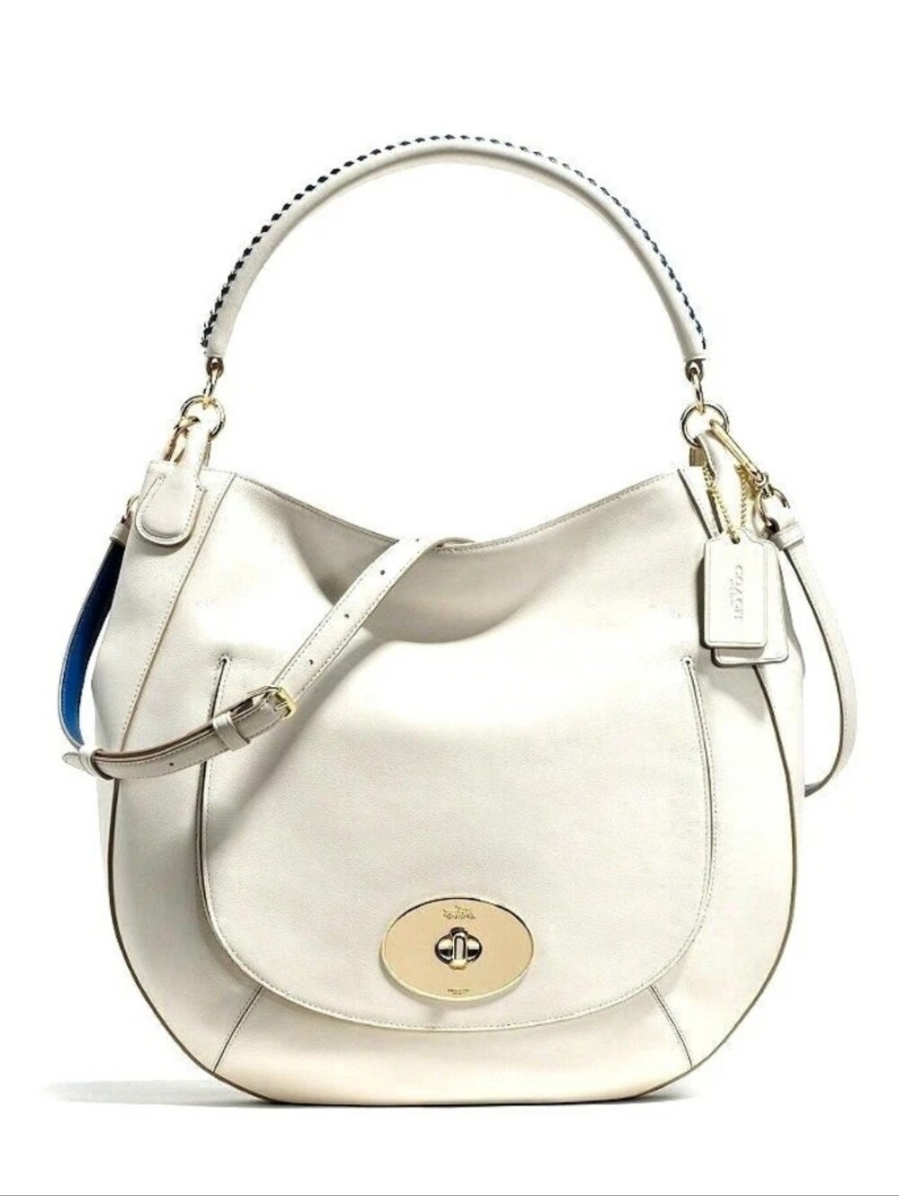 Coach Circle Whiplash Leather Shoulder Hobo Tote Chalk Denim